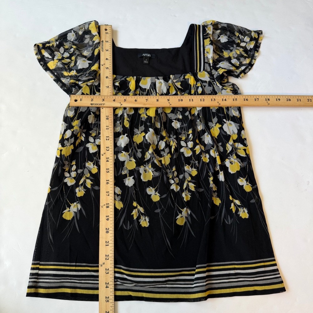 Apt 9 Floral Mesh Babydoll Top Black Yellow Y2K Whimsigoth Ruffle Cap Sleeve S - Picture 5 of 6